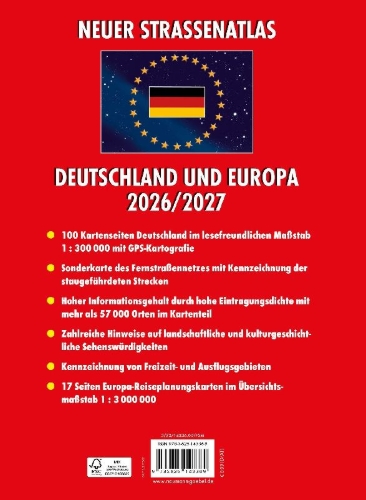 Buchcover und Innenansicht für das Buch: Neuer Straßenatlas Deutschland/Europa 2026/2027