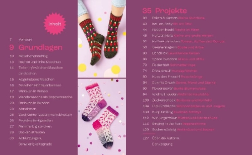 Buchcover und Innenansicht für das Buch: Happy Socks stricken