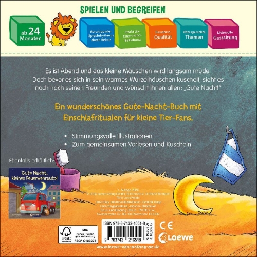 Buchcover und Innenansicht für das Buch: Gute Nacht, kleines Mäuschen!