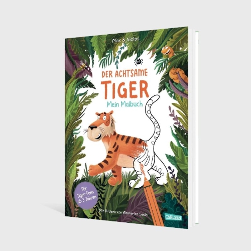 Buchcover und Innenansicht für das Buch: Der achtsame Tiger: Mein Malbuch