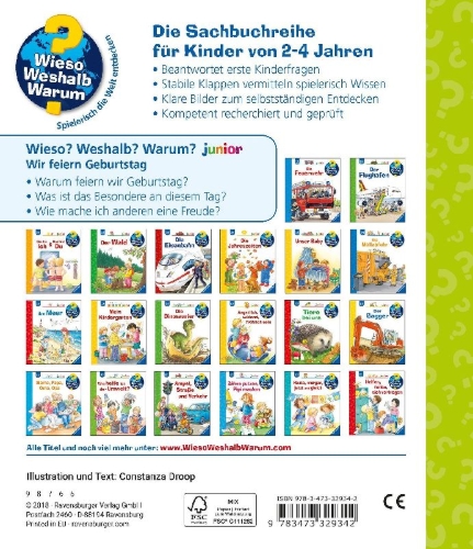 Buchcover und Innenansicht für das Buch: Wieso? Weshalb? Warum? junior, Band 27: Wir feiern Geburtstag