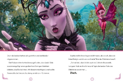 Buchcover und Innenansicht für das Buch: Unicorn Academy - Chapterbook Ravenzellas Revenge
