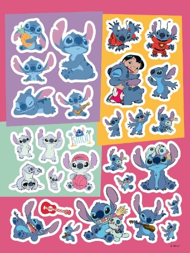 Buchcover und Innenansicht für das Buch: Disney Stitch: 1001 Sticker - Stickern - Rätseln - Ausmalen