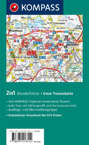 Buchcover und Innenansicht für das Buch: KOMPASS Wanderführer Chiemgauer Alpen, 65 Touren mit Extra-Tourenkarte