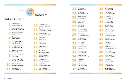 Buchcover und Innenansicht für das Buch: 100 geniale Tricks für eine gesunde Ernährung