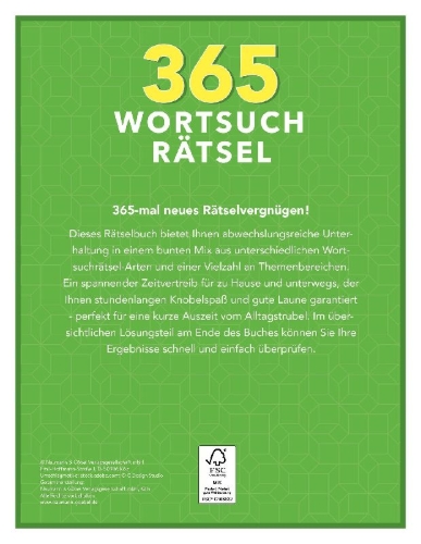 Buchcover und Innenansicht für das Buch: 365 Wortsuchrätsel