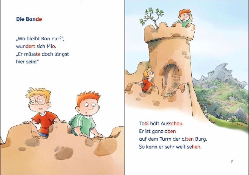 Buchcover und Innenansicht für das Buch: Leselöwen 1. Klasse - Die Jungs-Bande auf Spurensuche