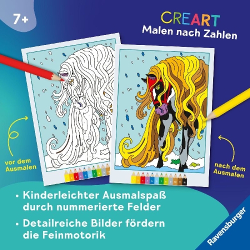 Buchcover und Innenansicht für das Buch: CreArt Malen nach Zahlen ab 7: Pferdeträume