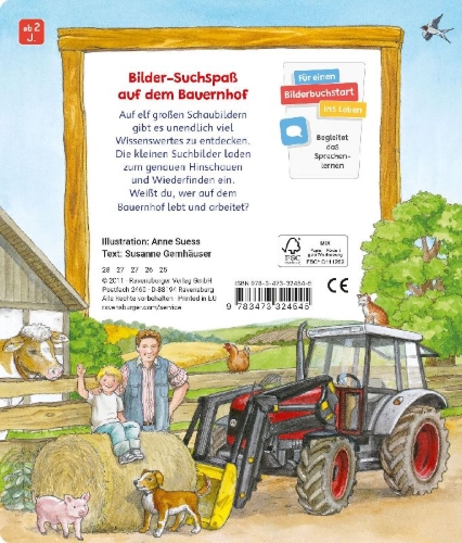 Buchcover und Innenansicht für das Buch: Sachen suchen: Auf dem Bauernhof - Wimmelbuch ab 2 Jahren