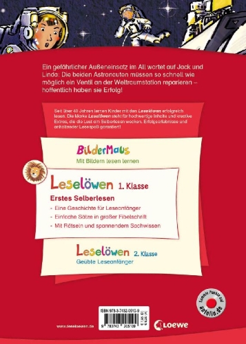 Buchcover und Innenansicht für das Buch: Leselöwen 1. Klasse - Alarm auf der Weltraumstation