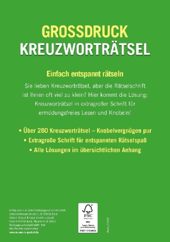 Buchcover und Innenansicht für das Buch: Großdruck Kreuzworträtsel - Band 2- Über 280 Rätsel in großer Schrift für Senioren & Erwachsene