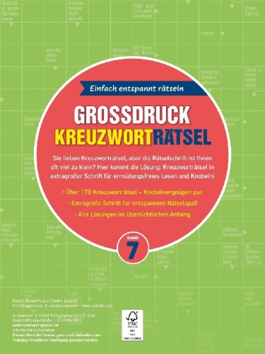 Buchcover und Innenansicht für das Buch: Großdruck Kreuzworträtsel Band 7 -  Rätselbuch für Senioren & Rentner mit großer Schrift