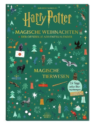 Buchcover und Innenansicht für das Buch: Aus den Filmen zu Harry Potter: Magische Weihnachten - Der offizielle Adventskalender - Magische Tierwesen