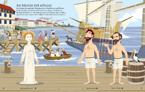 Buchcover und Innenansicht für das Buch: Mein Anzieh-Stickerbuch: Piraten
