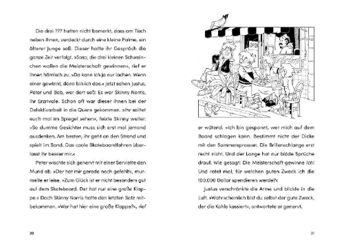 Buchcover und Innenansicht für das Buch: Die drei ??? Kids, 84, Tatort Skater-Park