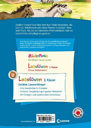 Buchcover und Innenansicht für das Buch: Leselöwen 2. Klasse - Das verletzte Wildpferd