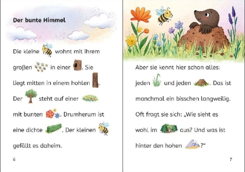 Buchcover und Innenansicht für das Buch: Bildermaus - Die kleine Biene fliegt ins Abenteuer