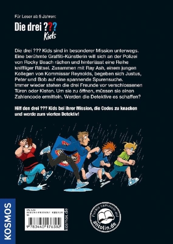 Buchcover und Innenansicht für das Buch: Die drei ??? Kids, Mission Graffiti-Code