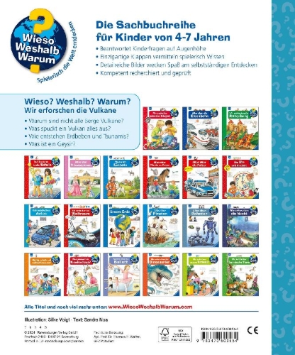 Buchcover und Innenansicht für das Buch: Wieso? Weshalb? Warum? Band 4 - Wir erforschen die Vulkane