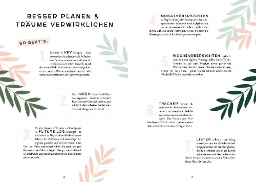 Buchcover und Innenansicht für das Buch: Mein Bullet Journal (Jungle Edition) - Besser planen & Träume verwirklichen