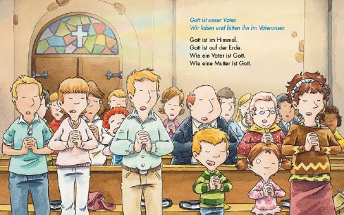 Buchcover und Innenansicht für das Buch: Komm mit in die Kirche (Pappbilderbuch)