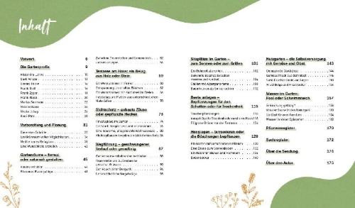 Buchcover und Innenansicht für das Buch: Duell der Gartenprofis - Gestalte deinen Traumgarten - Das Buch zur Gartensendung im ZDF