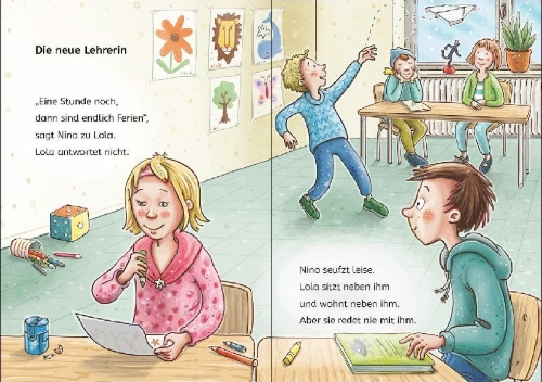 Buchcover und Innenansicht für das Buch: Leselöwen 1. Klasse - Hilfe, unsere Lehrerin kann zaubern!