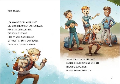 Buchcover und Innenansicht für das Buch: Leselöwen 2. Klasse - Die Magie des Tierwandlers (Großbuchstabenausgabe)