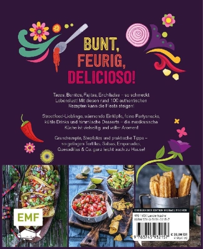 Buchcover und Innenansicht für das Buch: Fiesta - Das Mexiko-Kochbuch - mit edler Ausstattung und Farbschnitt