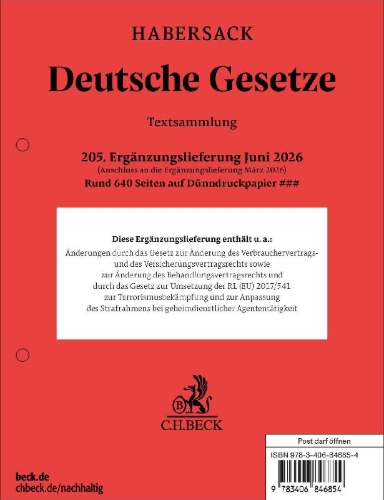 Buchcover und Innenansicht für das Buch: Deutsche Gesetze  205. Ergänzungslieferung