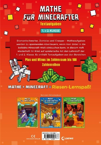 Buchcover und Innenansicht für das Buch: Math for Minecrafters: Word Problems Grades 1-2