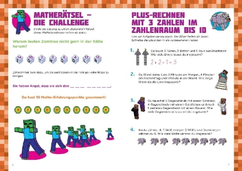 Buchcover und Innenansicht für das Buch: Math for Minecrafters: Word Problems Grades 1-2