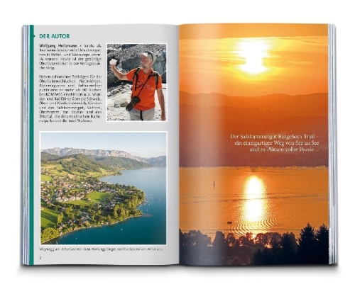Buchcover und Innenansicht für das Buch: KOMPASS Wanderführer Salzkammergut BergeSeen Trail, 61 Touren mit Extra-Tourenkarte