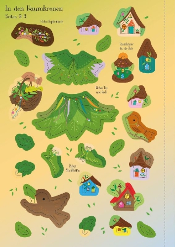 Buchcover und Innenansicht für das Buch: Mein erstes Anziehpuppen-Stickerbuch: Birka,  die kleine Baumkronenfee