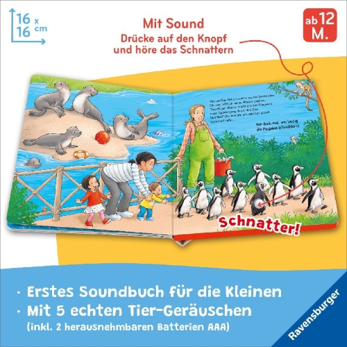 Buchcover und Innenansicht für das Buch: Hör mal hin - Wer brüllt hier? Im Zoo