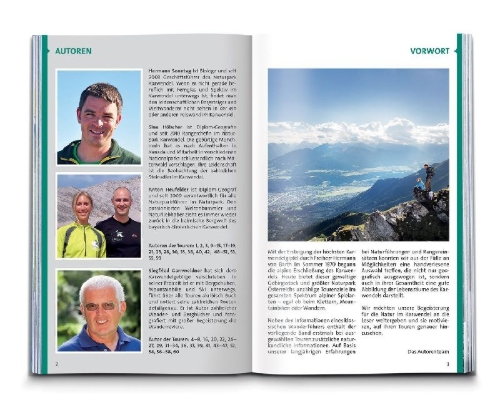 Buchcover und Innenansicht für das Buch: KOMPASS Wanderführer Naturpark Karwendel, 60 Touren mit Extra-Tourenkarte