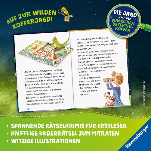 Buchcover und Innenansicht für das Buch: Die Jagd nach dem magischen Detektivkoffer, Band 1 - Die Jagd beginnt!
