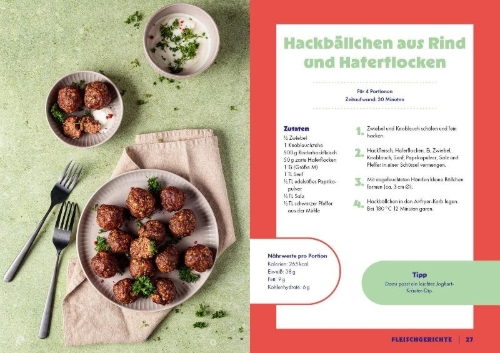 Buchcover und Innenansicht für das Buch: High-Protein-Power aus dem Airfryer