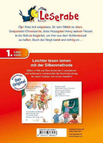 Buchcover und Innenansicht für das Buch: Das kleine Gespenst geht in die Schule - Leserabe 1. Klasse - Erstlesebuch für Kinder ab 6 Jahren