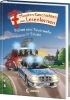 Buchcover und Innenansicht für das Buch: 7-Minuten-Geschichten zum Lesenlernen - Polizei und Feuerwehr im Einsatz