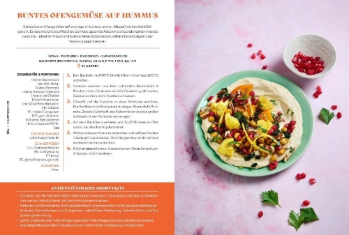 Buchcover und Innenansicht für das Buch: Healthy Food, Happy Me - Antientzündliche Ernährung für Frauen