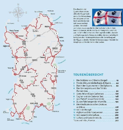 Buchcover und Innenansicht für das Buch: Entdeckertouren mit dem Wohnmobil Sardinien