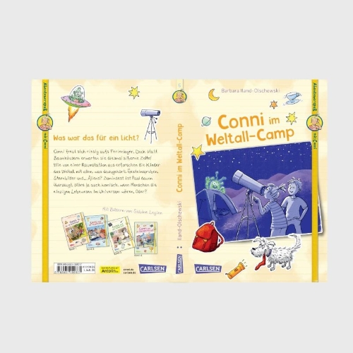 Buchcover und Innenansicht für das Buch: Abenteuerspaß mit Conni 5: Conni im Weltall-Camp