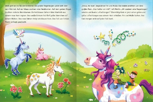 Buchcover und Innenansicht für das Buch: Mit Stickern Lesen lernen - Im Zauberwald