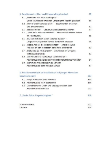 Buchcover und Innenansicht für das Buch: Adultismus wahrnehmen, reflektieren, abbauen