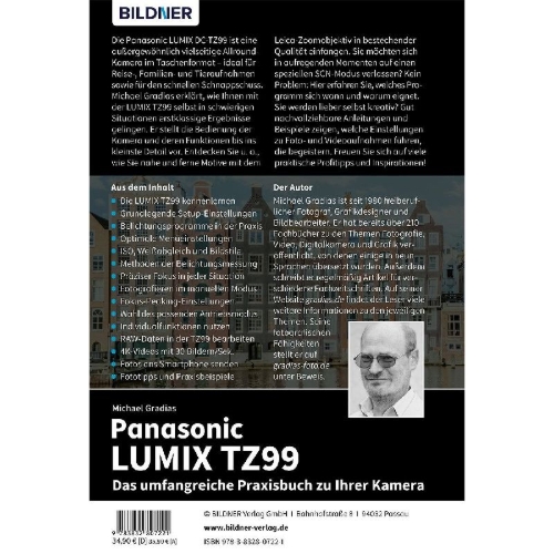Buchcover und Innenansicht für das Buch: Panasonic LUMIX TZ99 - Das umfangreiche Praxisbuch zu Ihrer Kamera