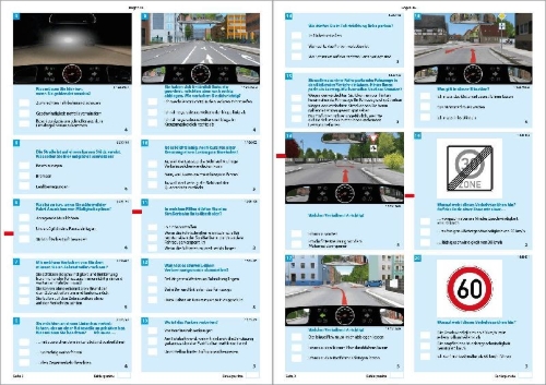 Buchcover und Innenansicht für das Buch: Führerschein Fragebogen Klasse B - Auto Theorieprüfung original amtlicher Fragenkatalog auf 71 Bögen