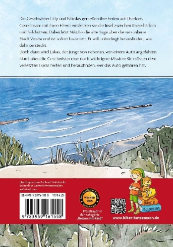Buchcover und Innenansicht für das Buch: Sagenhafte Ferien auf Usedom - Lilly, Nikolas und das Geheimnis der versunkenen Stadt