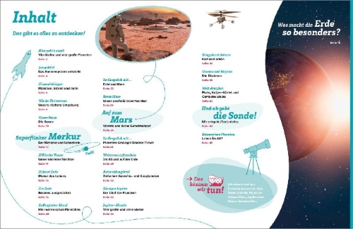 Buchcover und Innenansicht für das Buch: WAS IST WAS Planeten. Unsere fernen Nachbarn