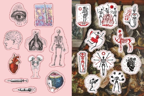 Buchcover und Innenansicht für das Buch: Kuriositäten & Seltsamkeiten - Stickerbuch